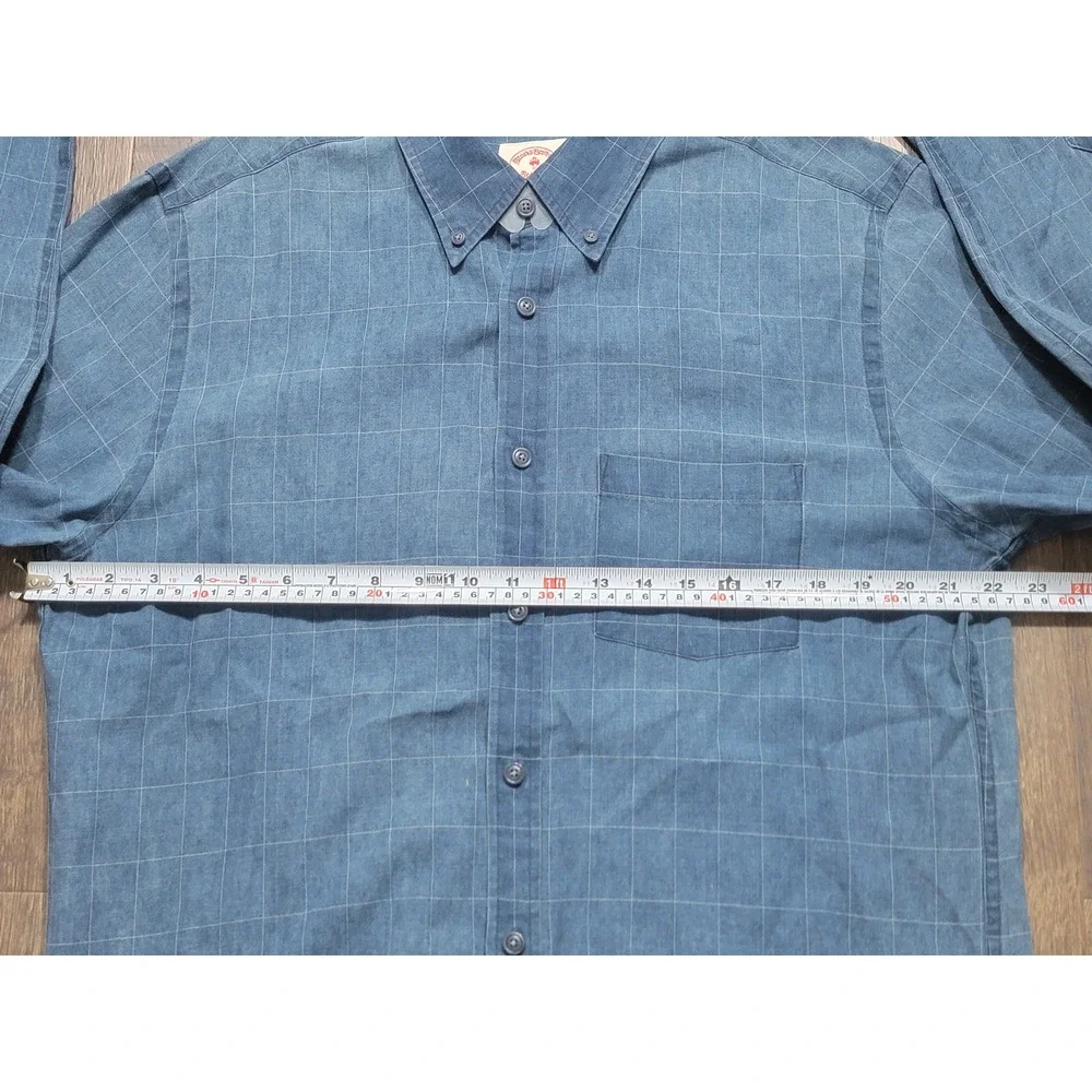 Brooks Brothers Red Fleece Mens L Blue Windowpane Check Cotton Button Down Shirt
